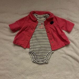 Pink Jacket and Striped Onesie Set